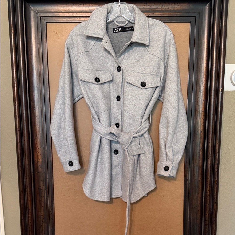 Zara Light Gray Utility Jacket with Belt
